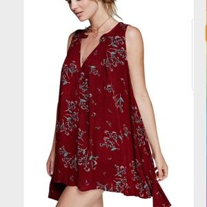 Free People Red Floral Swing Casual Dress